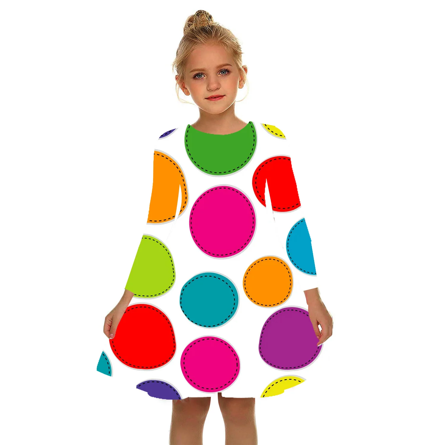 Shiatsu Toy Colorful Circle Summer 3D Print Rainbow Gauze Skirt Color Girls Dress Girl 2-17Y Pink Children Leisure kids Dresses cute baby dresses