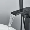 Matte Black Waterfall Bathtub Faucet Floor Standing Bathroom Bath Shower Set Hot and Cold Bath Tap Mixer With Handshower 3