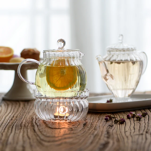 Glass Tea Set - 5-Piece Clear Glass Teapot and Teacup Set for Home Kitchen  and Living Room Use