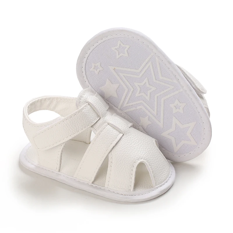 2023 Summer Sandals Newborn Baby Boys and Girls Soft Sole Non Slip Walking Shoes White Baptism 0-18M