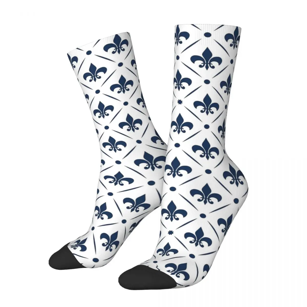 

Harajuku Fleur De Lis Pattern Soccer Socks Polyester Middle Tube Socks for Unisex Sweat Absorbing