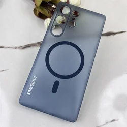 Slim Ice Mist Transparent Magnetic Back Cover with Shockproof Bumper - S25 Ultra (Dark Blue)