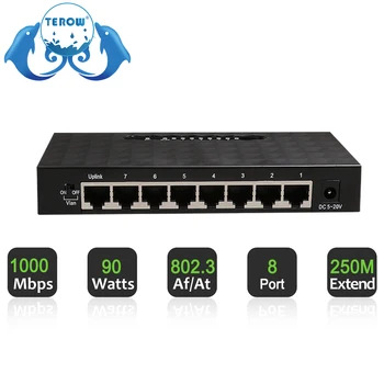 기가비트 TEROW 링크 스위치, 카메라용 VLAN 전원 공급 장치 포함, TE197 8 포트, 100 Mbps, 1000Mbps, 8 고속 이더넷 스위치