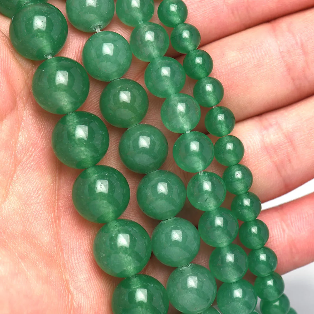 4/6/8/10 /12mm 자연 녹색 Aventurine 스톤 비즈 파워 치유 스톤 느슨한 구슬 팔찌 목걸이 쥬얼리 DIY 만들기