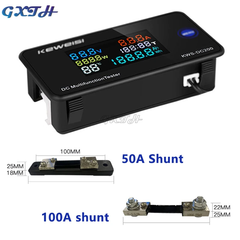 ph measuring device 0-200V 0-100A DC Digital Voltage Ammeter Multifunction Color Screen Electric Vehicle Voltmeter Energy Monitor wind anemometer Measurement & Analysis Tools