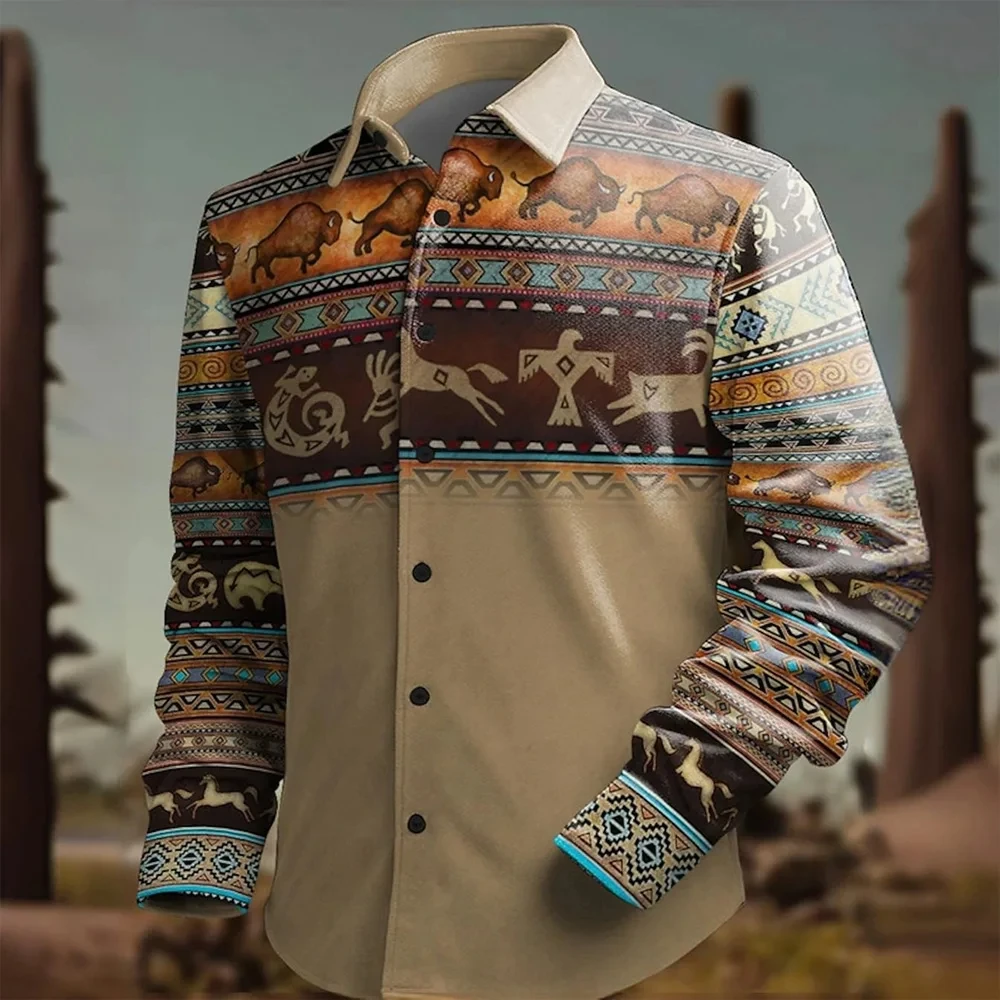Denim shirt Long sleeved shirt Men's Retro Western Style Denim Long Sleeve Shirt Fashion Vacation Casual Long Sleeve Shirt Single Breasted Lapel Men's Top