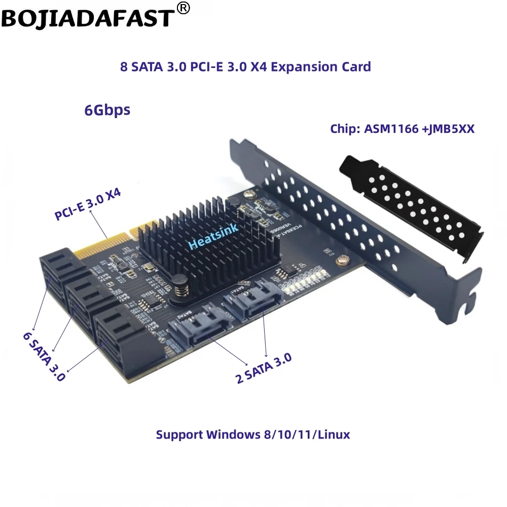

PCI-E 3,0 4x8 x SATA 3,0 коннектор, плата расширения контроллера 6 Гбит/с ASM1166 + JMB5XX для жесткого диска HDD SSD