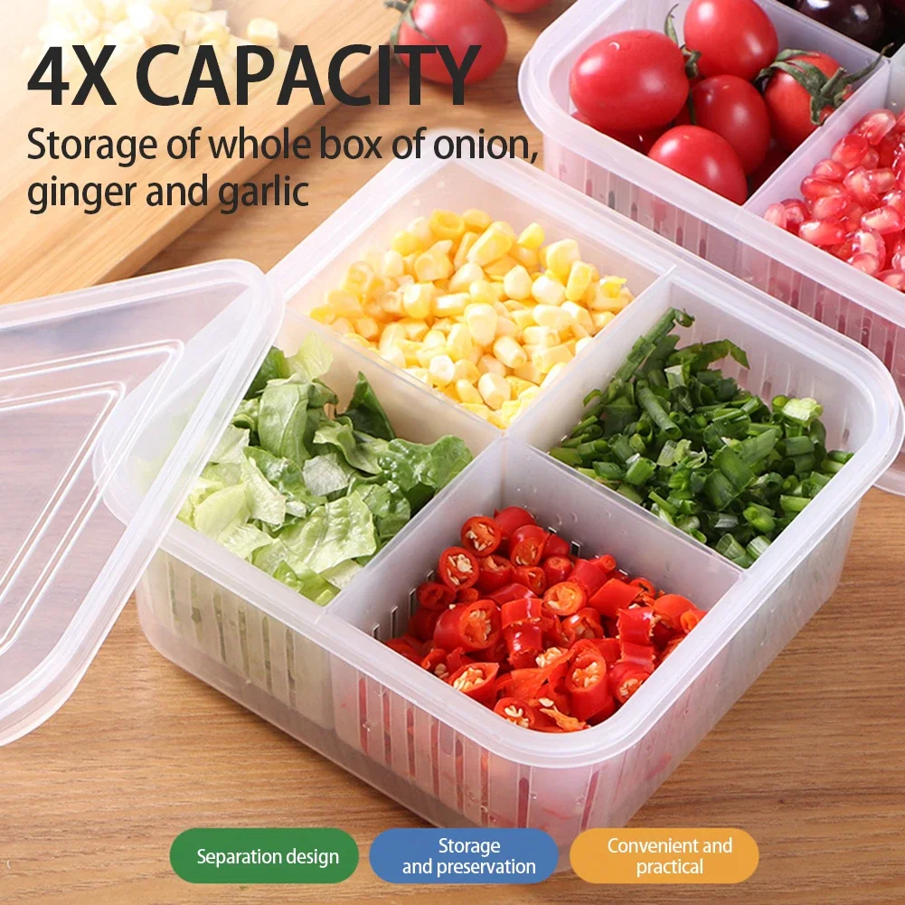 Description Picture 2 of itemFresh Keeping Box Refrigerator Onion Ginger Garlic Food Storage Plastic Transparent Drain Food Sealed Box