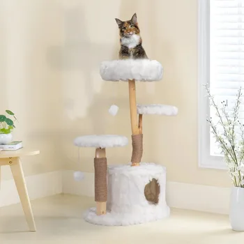 Natural Branch White Cat Tree Luxury Indoor Cat Furniture Kitten Gift 2