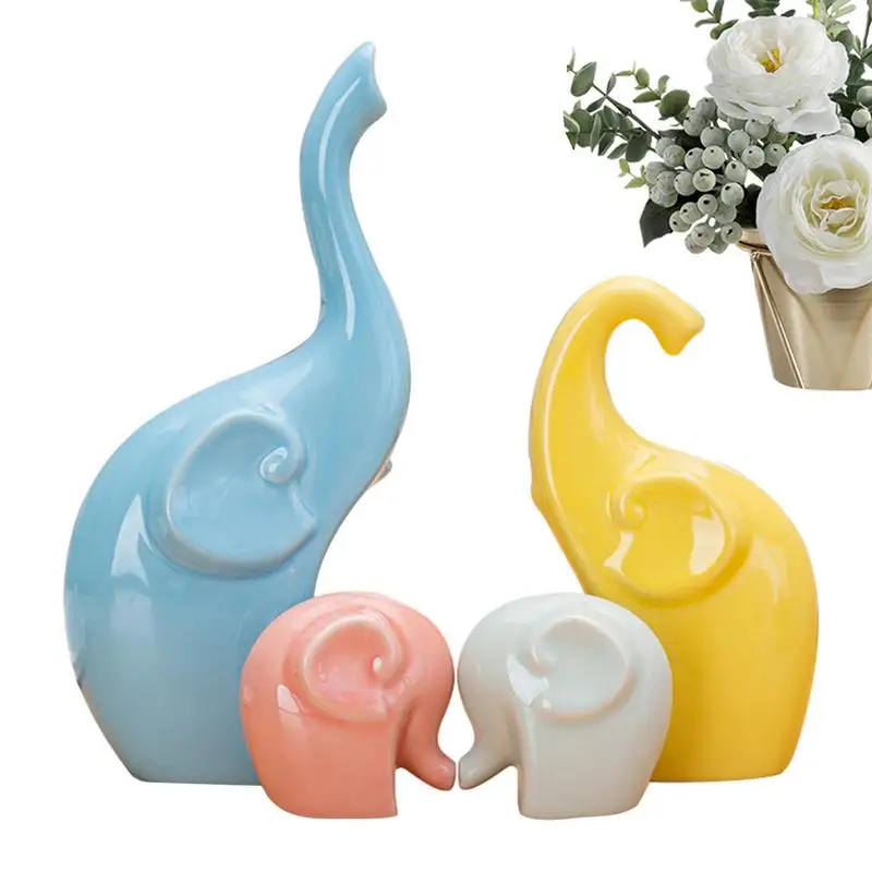 

Elephant Figurine Elephant Family Ceramic Sculpture Statue Elephant Statue Ornament Housewarming Gift for Kitchen Home Bedroom
