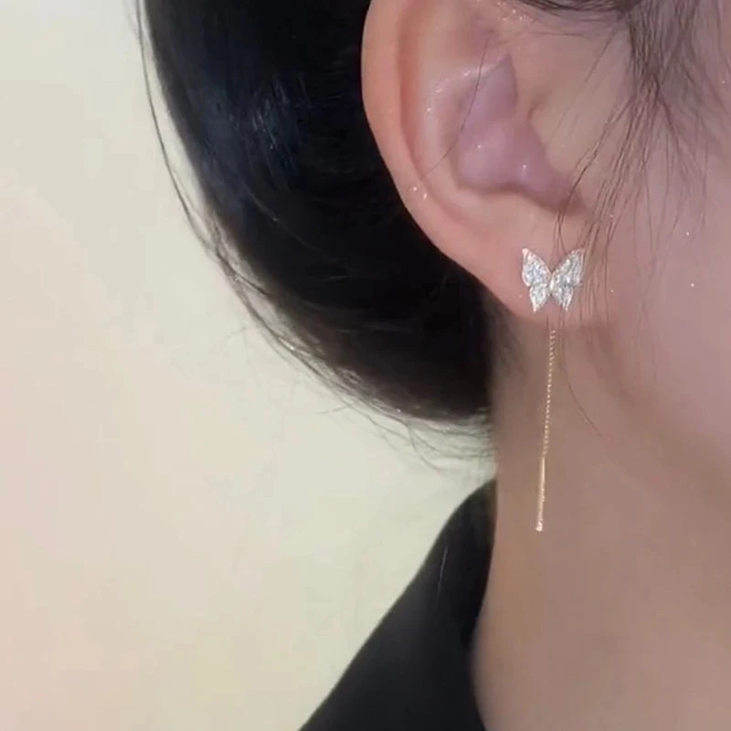 Butterfly Earrings Inlaid Zircon Delicate Simple Golden Personalized Jewelry Anniversary Gift