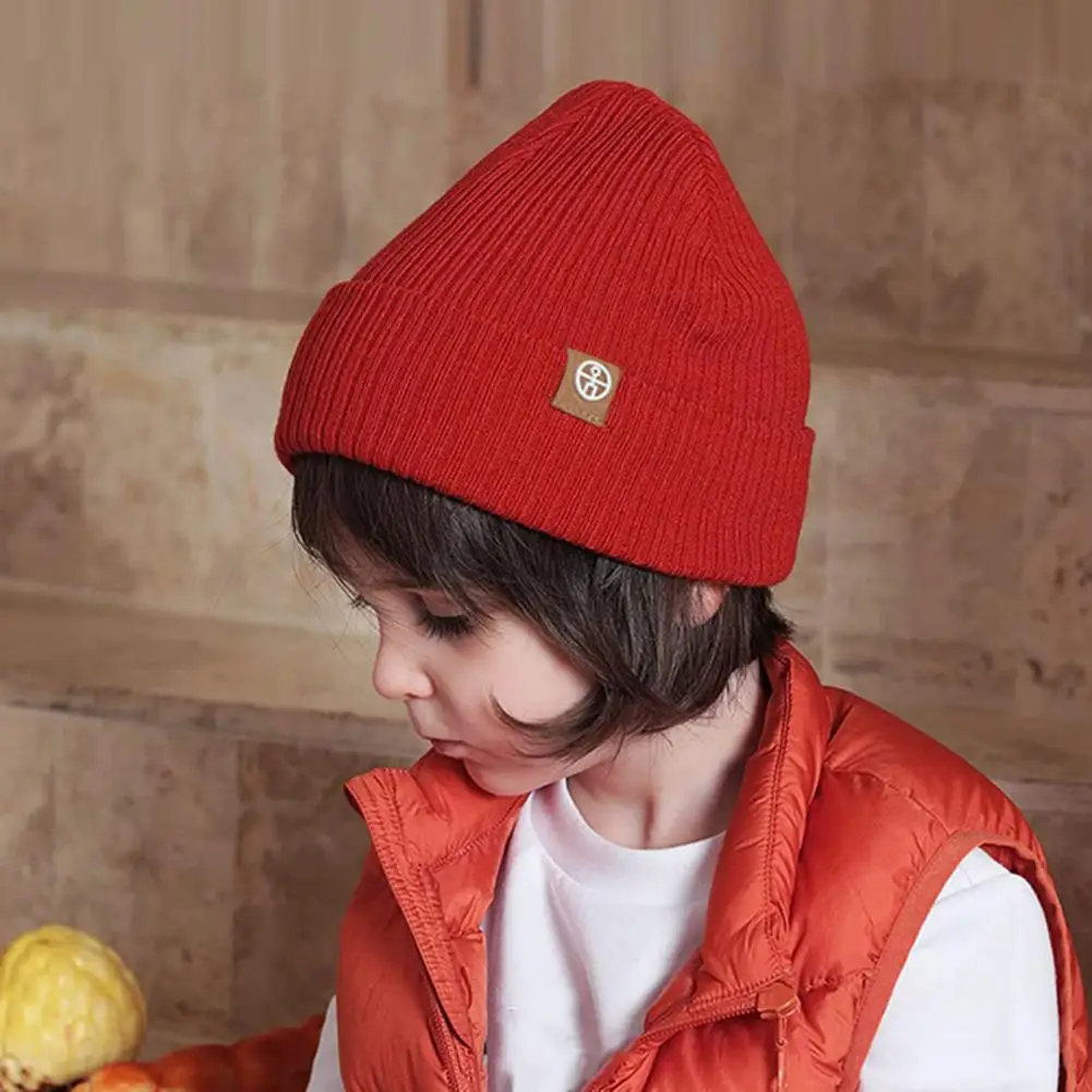 

Kids Autumn Winter Knitting Hat Brimless Solid Color Thickened Fleece Lining Beanie Hat Boys Girls Hat Headwear