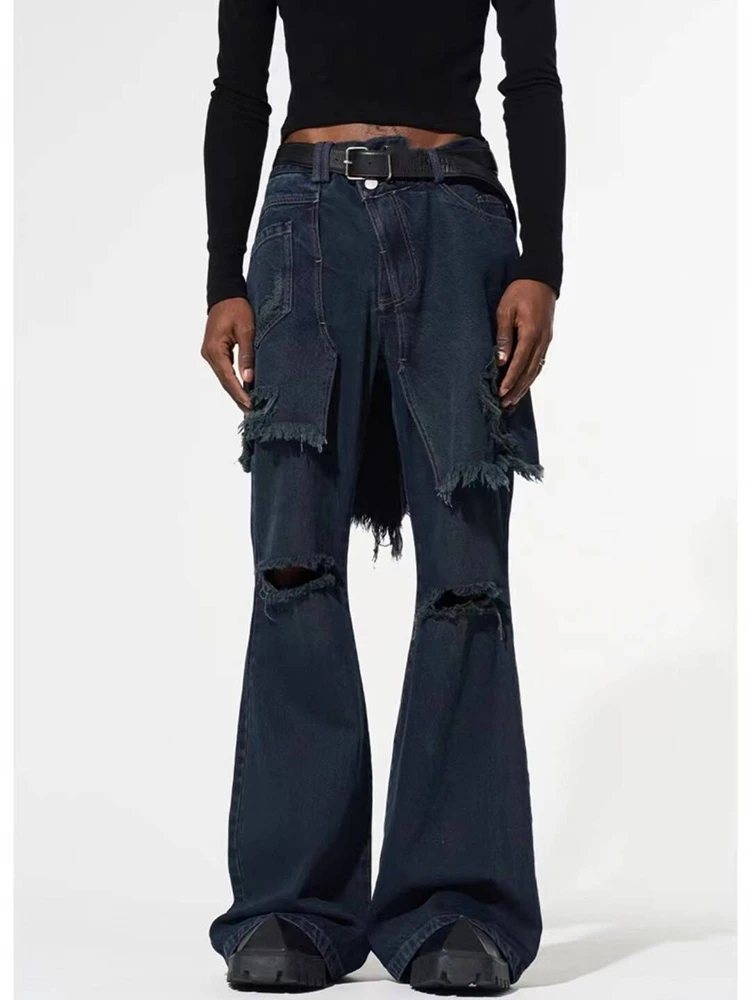 

2024 Women Hole Patchwork Wide Leg Jeans Pants Hip Hop High Waist Long Flare Pants Casual Street Jeans Trousers