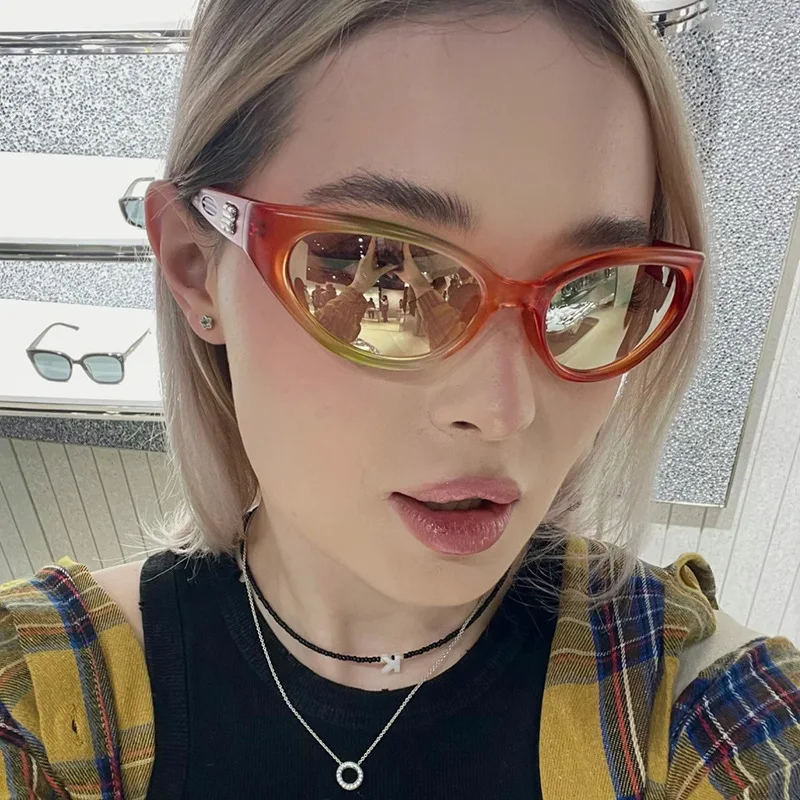 Y2k Cat Eye Sonnenbrille Frauen für Männer Luxusmarke Designer Vintage Sonnenbrille beliebte Punk Hip Hop Regenbogen sexy Farben uv400 – Detail 1