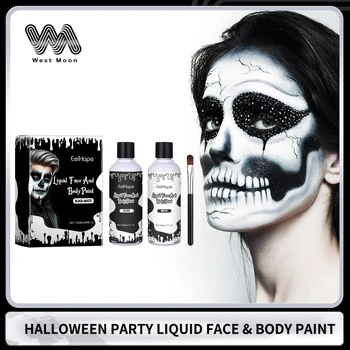 Halloween Party Liquid Face and Body Paint Black White High Coverage Long Lasting Color Vampire Makeup DIY for Paint Party 120ml