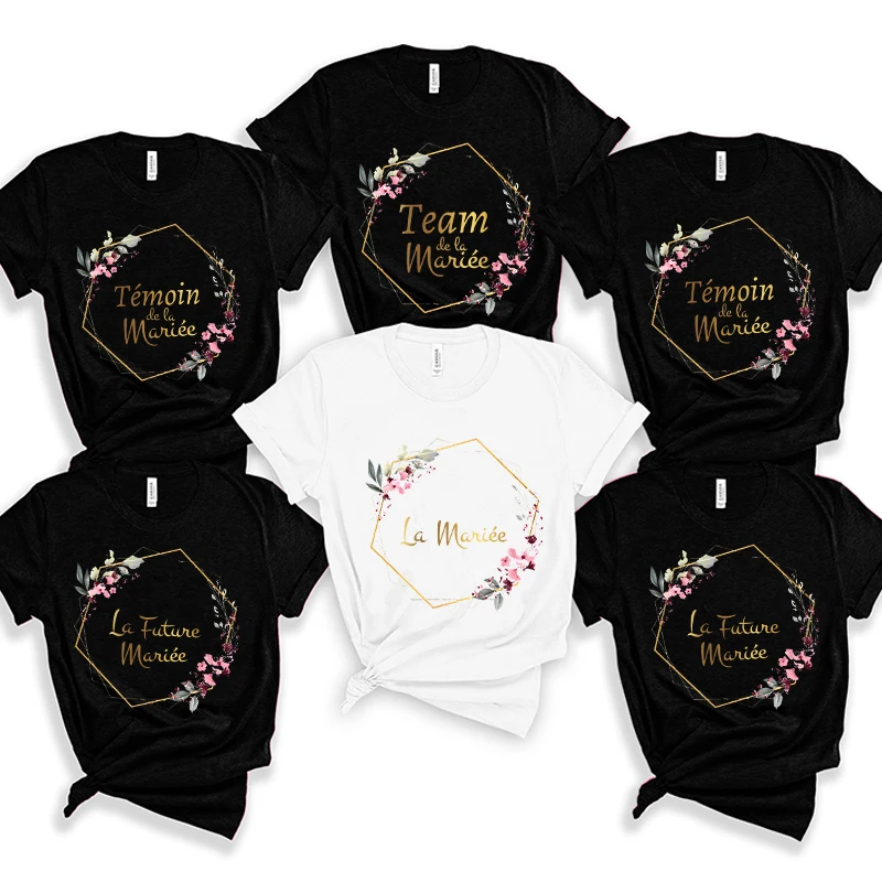 French Girls Team Future Bride T-shirt Wreath Graphic Tees Bridal Wedding Tops Single Farewell Bachelorette Party EVJF Tshirt 1
