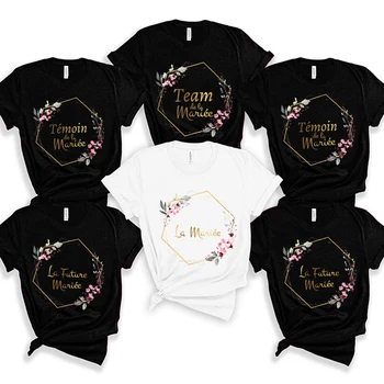 French Girls Team Future Bride T-shirt Wreath Graphic Tees Bridal Wedding Tops Single Farewell Bachelorette Party EVJF Tshirt 1