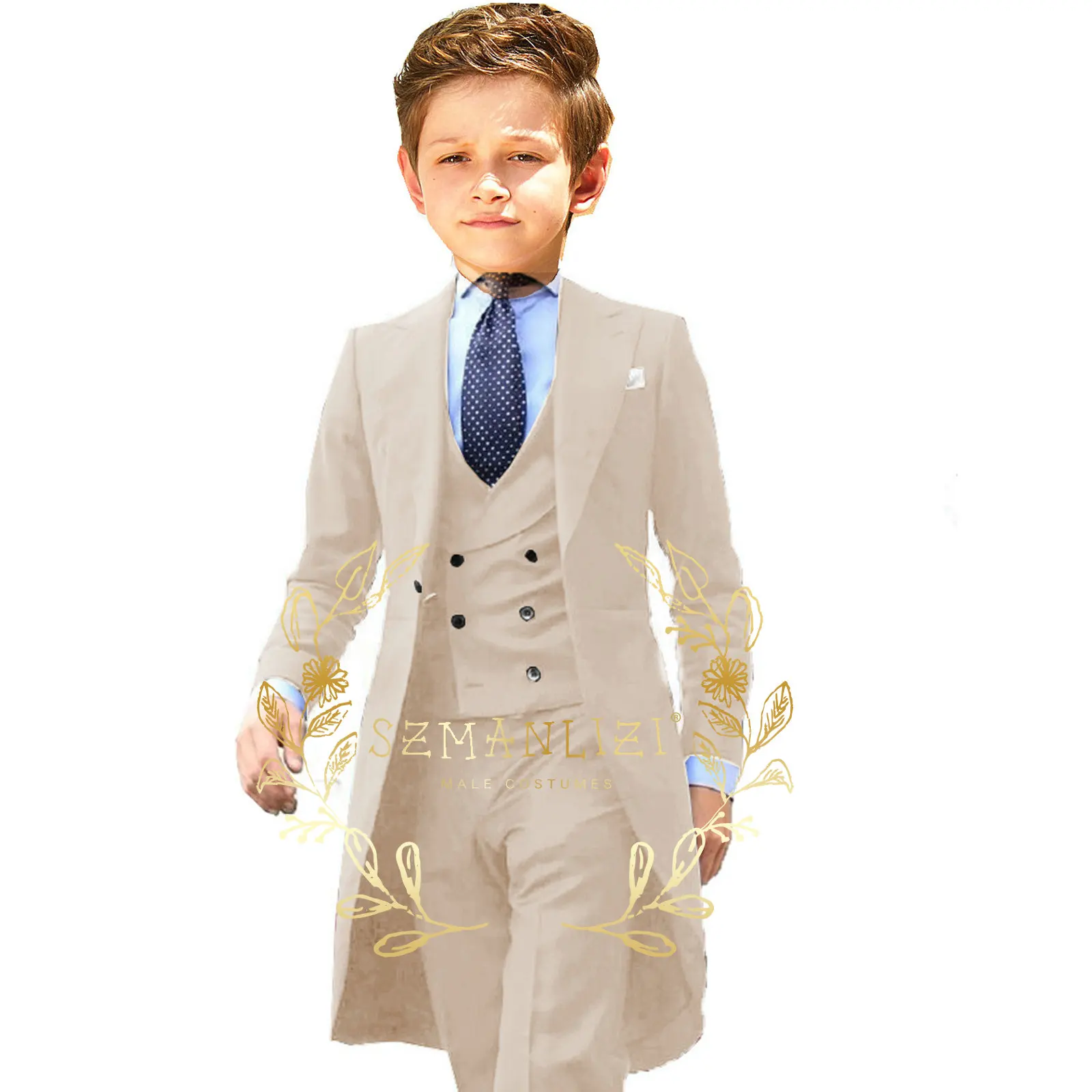 Formal Royal Blue Boys Suit 3 Piece Party Wedding Tuxedo Child Jacket Pants Vest Made Kids Costume 3-16 Years Old boys suits