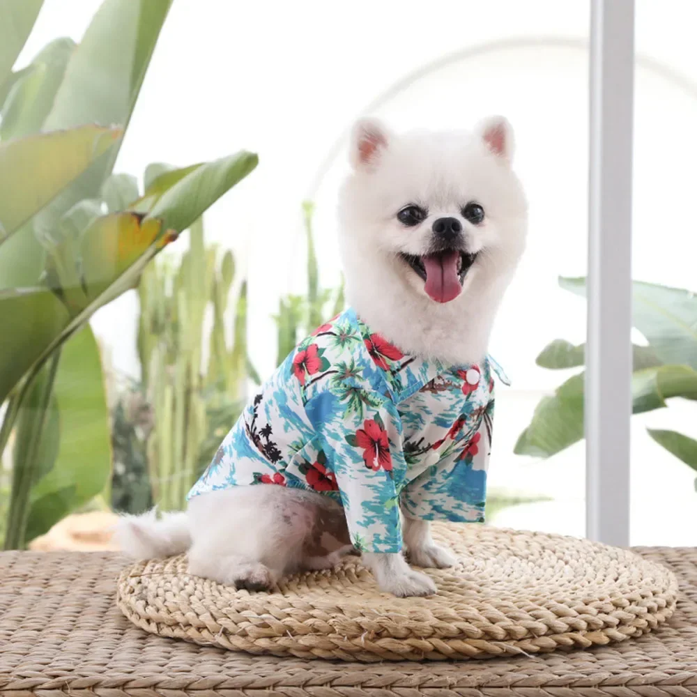 Pet Dog Shirt Hawaiian Aloha T-Shirt Summer Clothing Casual Flower Pineapple for Small to Medium Puppies Cat Costume