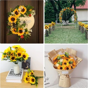 31cm Artificial Sunflowers Bouquet Flowers Shrubs Fake Flower for Outdoor Garden Home Decor Wedding Graduation Party Flower 1