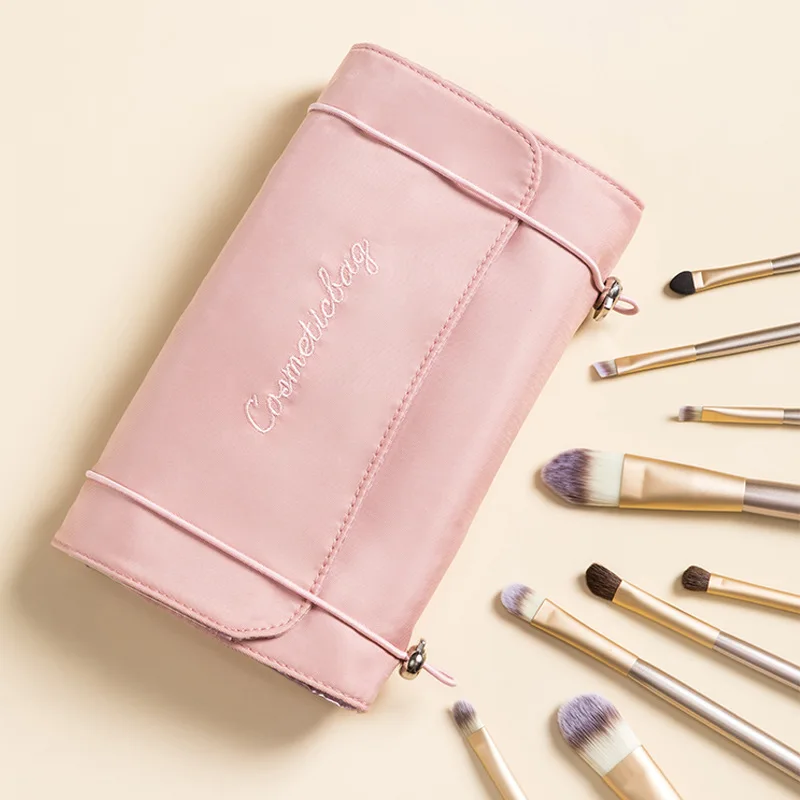 Women's Portable Foldable Cosmetic Bag with Large Capacity Nylon Makeup Toiletry Storage Brush Travel Case Beauty Accessories