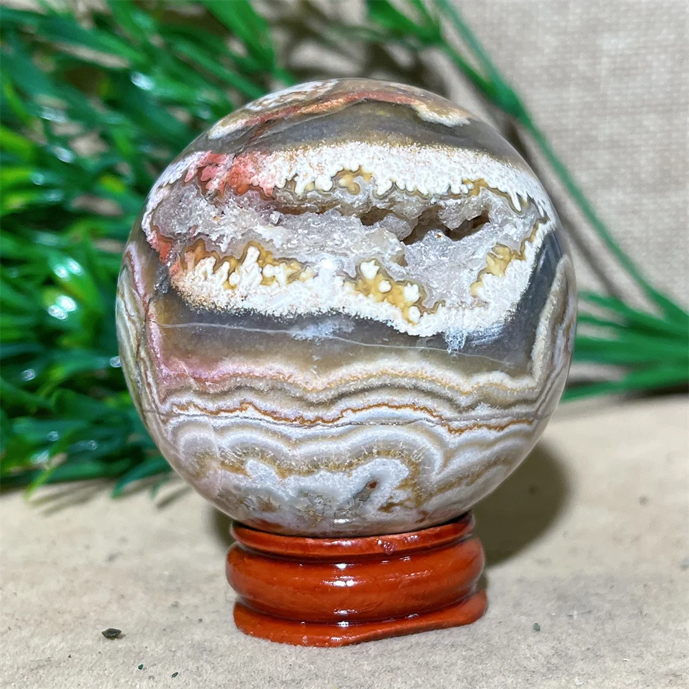 Crystal Natural Mexican Agate Sphere Ball Quartz Stone Mineral Beauty Gemstones Minerals Ornaments Home Decoration+Stand 2