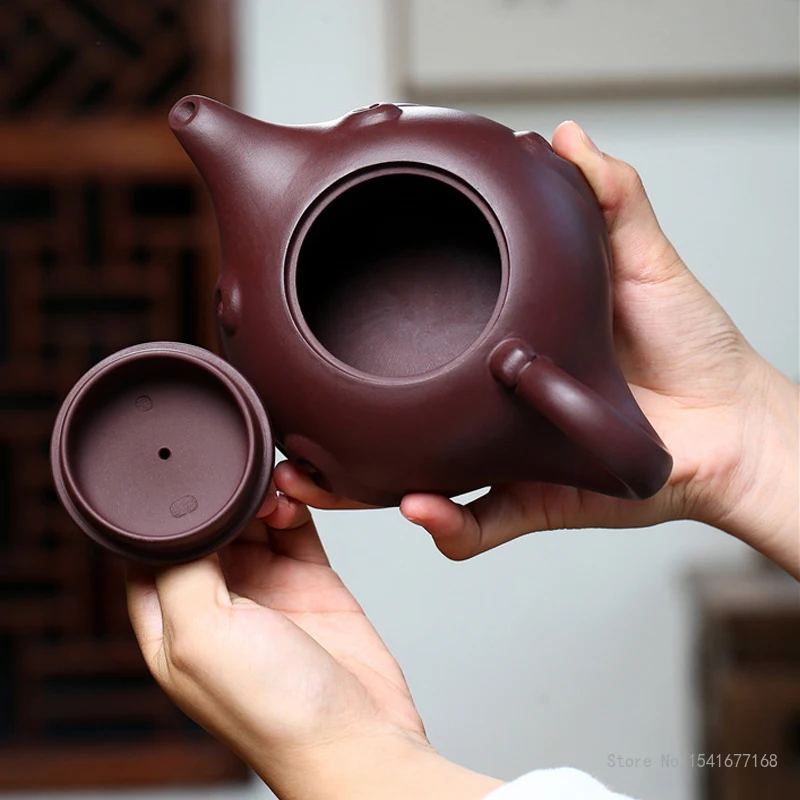 Handmade Chinese Kongfu Tea Pots, Mud Ball Hole, Raw Ore Aged Purple Mud Purple Sand Xishi Yixing Purply Clay Teapot, 420ml, 1Pc