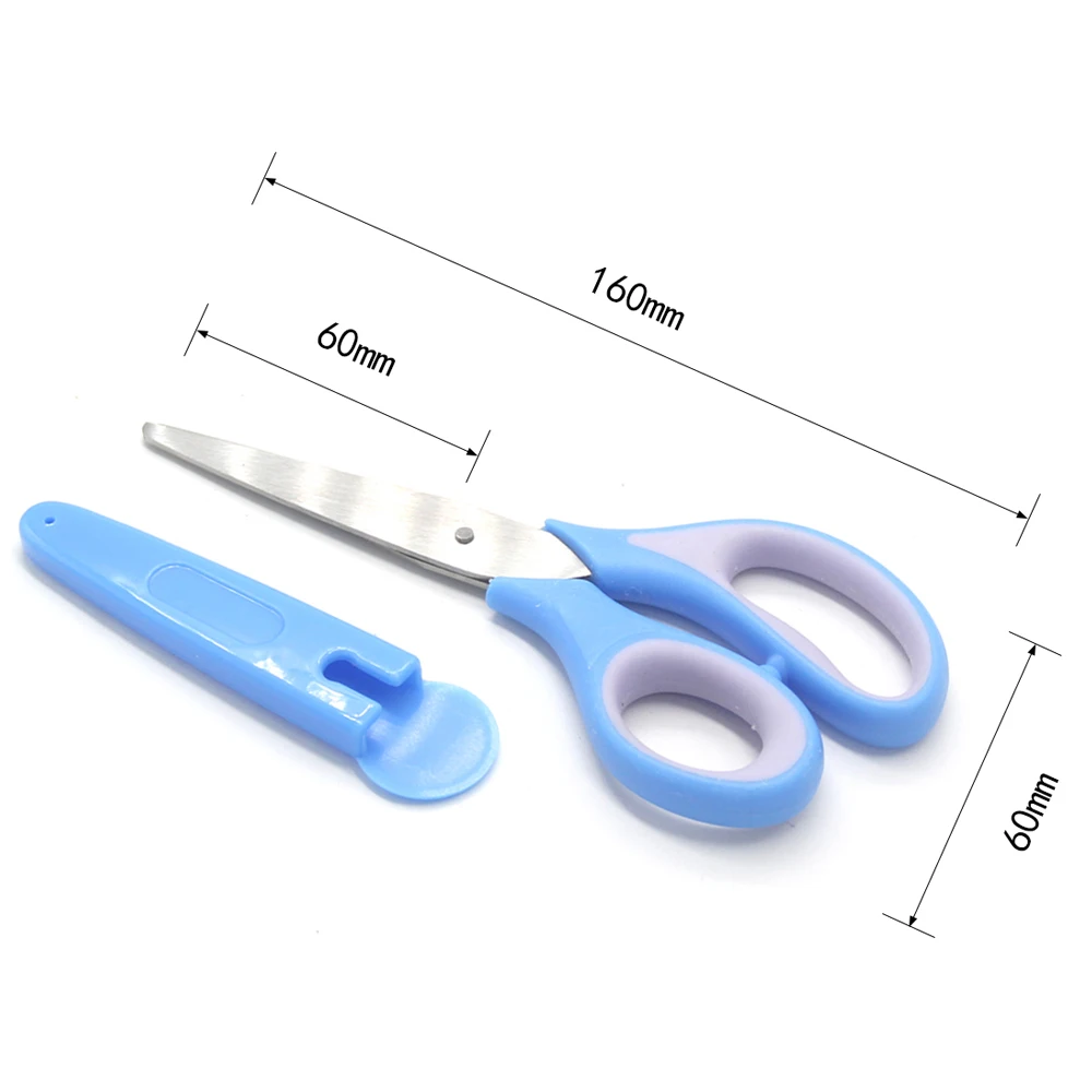 보호 커버가 있는 귀여운 파란색 가위, 학생 DIY 수제, 카와이 안전 유틸리티 나이프, 문구 선물, 학교 사무실, 6 인치