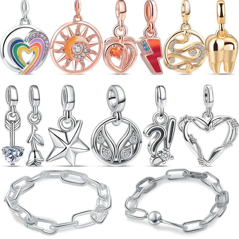 Nuovo 925 Silver Romance Rose Star Planet Sun Arrow Of Love Snake Mini Ciondola Charm Beads Fit Original Pandora Me Bracciale Jewelry
