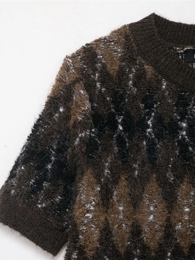 Women Elegant Knitted Short Cardigans 2025 Autumn  New Fashion Printing Short Sleeve Sweater Cardigan Casual Knitwear Top