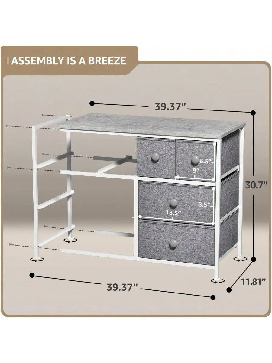 Sorbus Dresser with 8 Drawers - Chest Clothing Organizer Unit with Steel Frame Wood Top Knob Handle Easy Pull Fabric Bin 3