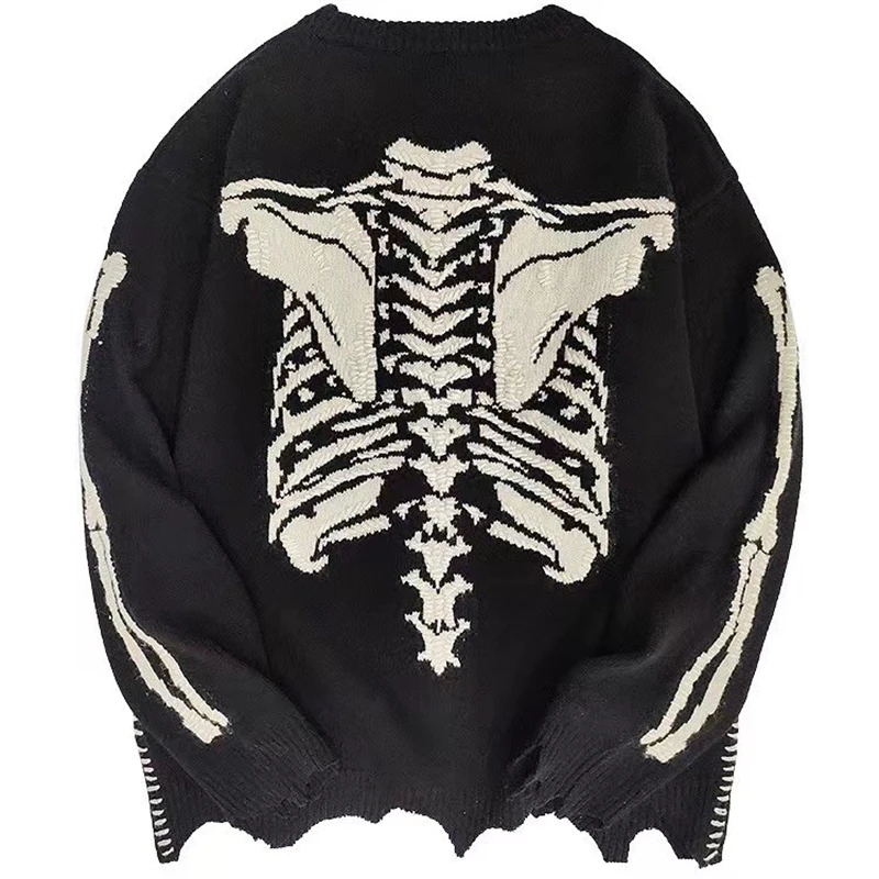 

Skeleton Bone Saint Michael Knit jacquard Damaged Sweater Men Women 1:1 Top Quality Oversize Sweatshirts Sweaters