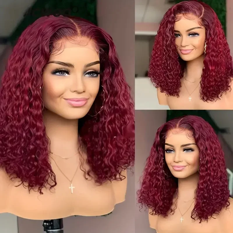 

Front lace wig female wine red small curly short curly hair explosive head black full head set bangs wig black female curly hair