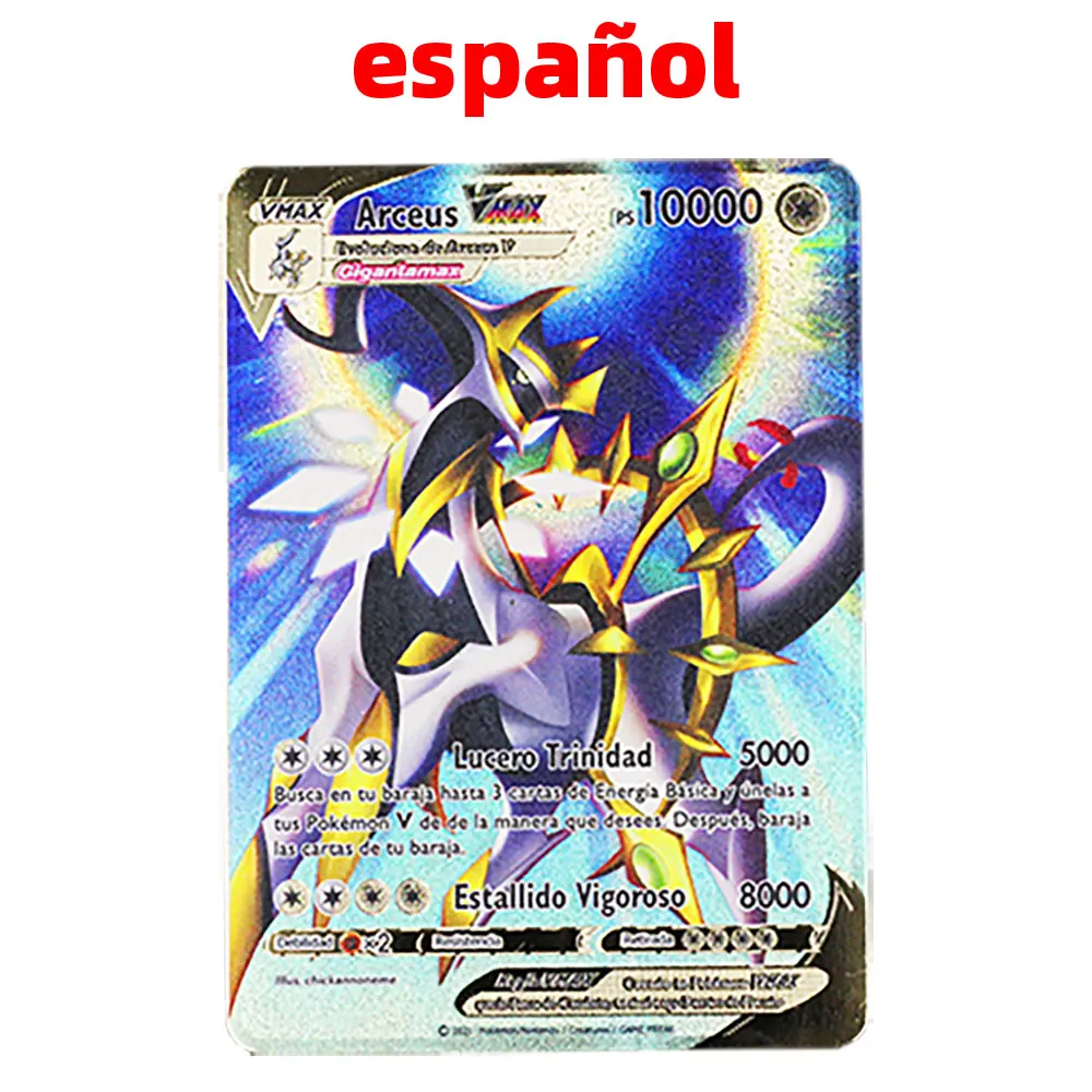 10000ps arceus vmax pokemon cartões de metal espanhol pikachu charizard  vstar dourado limitado crianças presente jogo coleção cartões