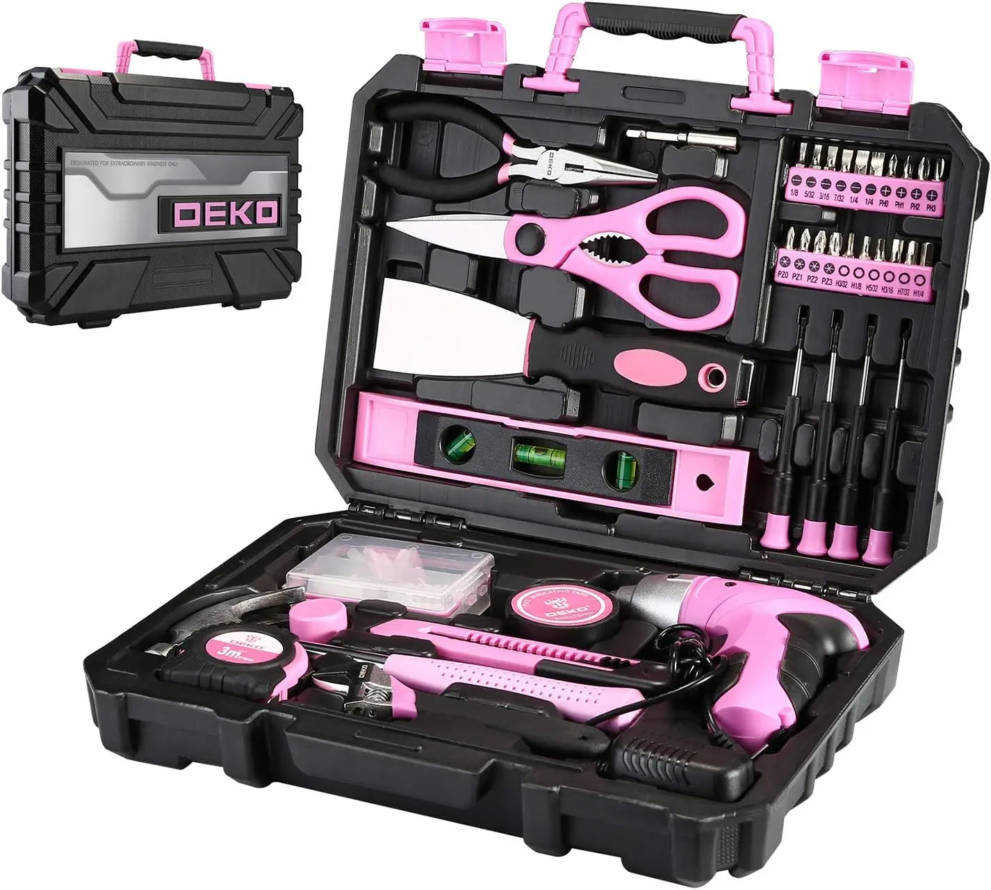 Pink 98 Piece Household Tool Set with Plastic Storage Case