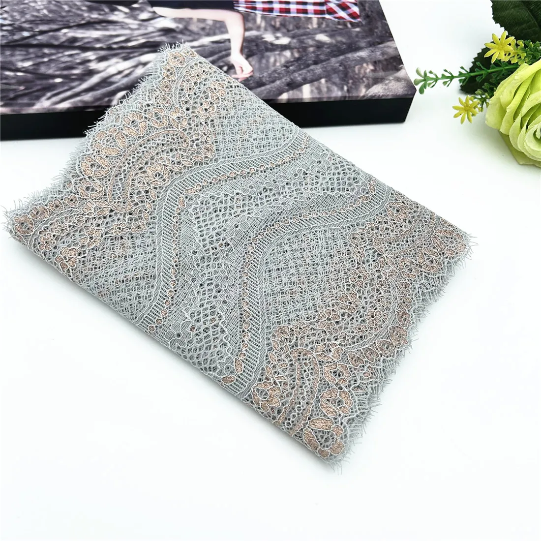 3y/lot Width 7 inch (18cm) Light Grey With Rosegold Elastic Trim 3