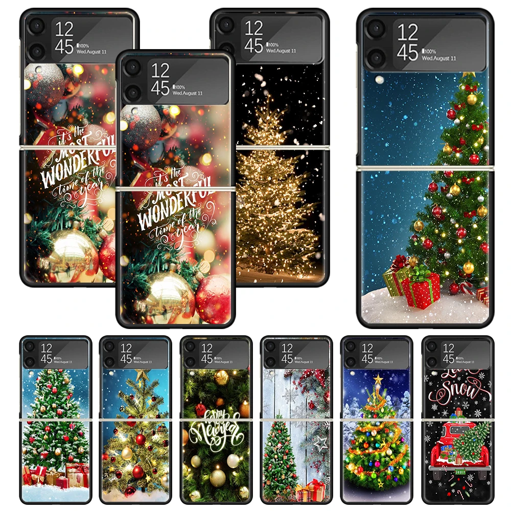 Merry Christmas Tree Snow Print Case Per Samsung Galaxy Z Flip 3 4 5 5G Black Hard Cell Phone Shell Zflip3 Flip4 Flip5 Pattern C