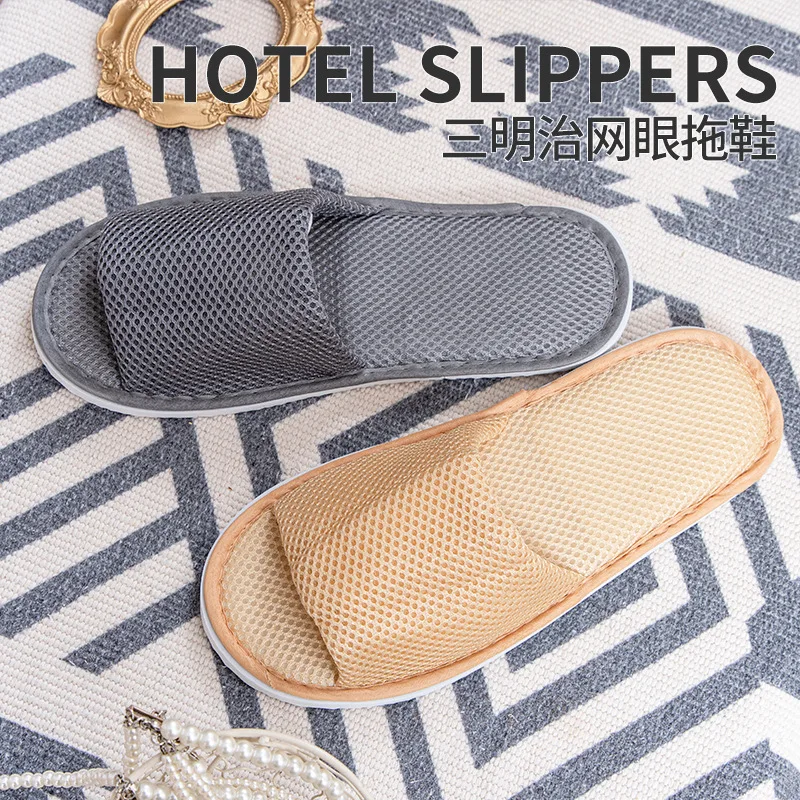 5Pairs/Lot Men Women Disposable Slippers Hotel Open Toe Mesh Slides Non-slip Travel Indoor Spa Guest Slipper Light Portabl