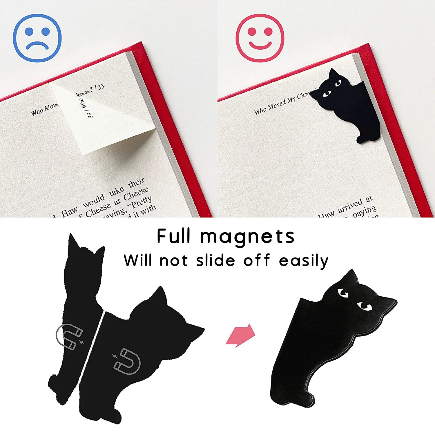 6pcs Black Cat Bookmark for Books Cute Cartoon Magnetic Page Clips Book Marker Unique Reading Gift
