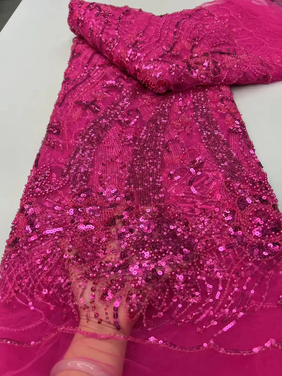 5Yards African Sequins Beaded Groom Lace Fabric High Quality French Tulle Lace Fabric 2025 Embroidery Nigerian Lace Fabrics