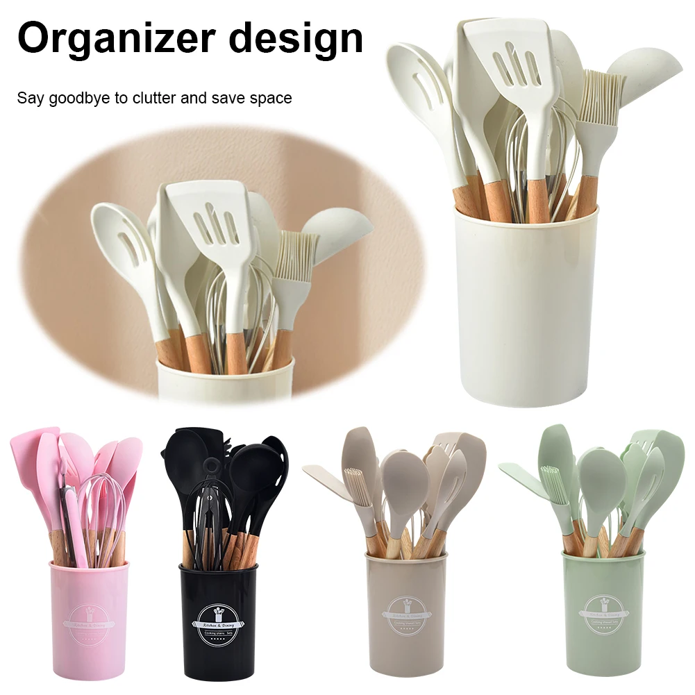12Pcs Kitchen Utensil Set Cooking Tools Kit Spatula Spoon Brush Whisk Heat-Resistant Cookware Non-Stick Spatula Set for Kitchen silicone cookware set non stick cookware set wooden kitchenware set