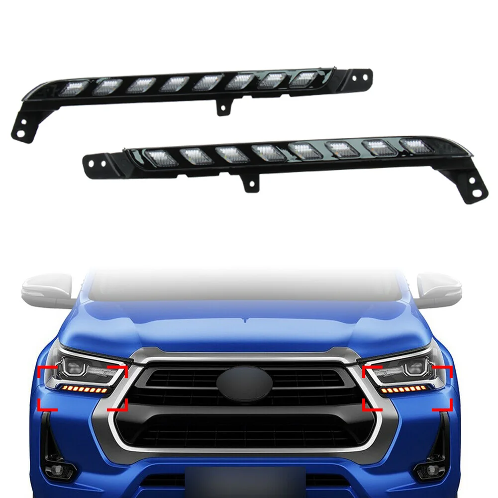 

2Pcs Car LED Daytime Running Light Lamp w/ Turn Signals For Toyota Hilux Revo 2020 2021