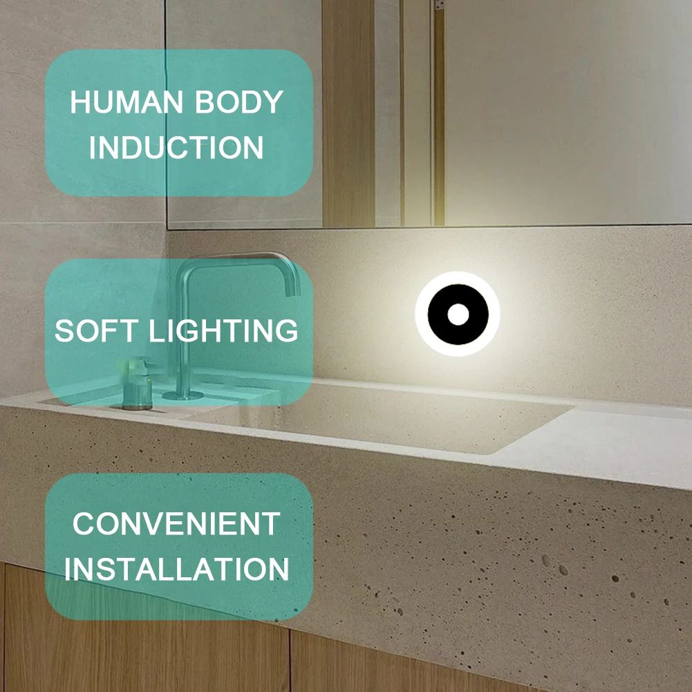 

LED Human Body Sensor Light Battery Powered Cordless Night Light For Room Kitchen Aisle