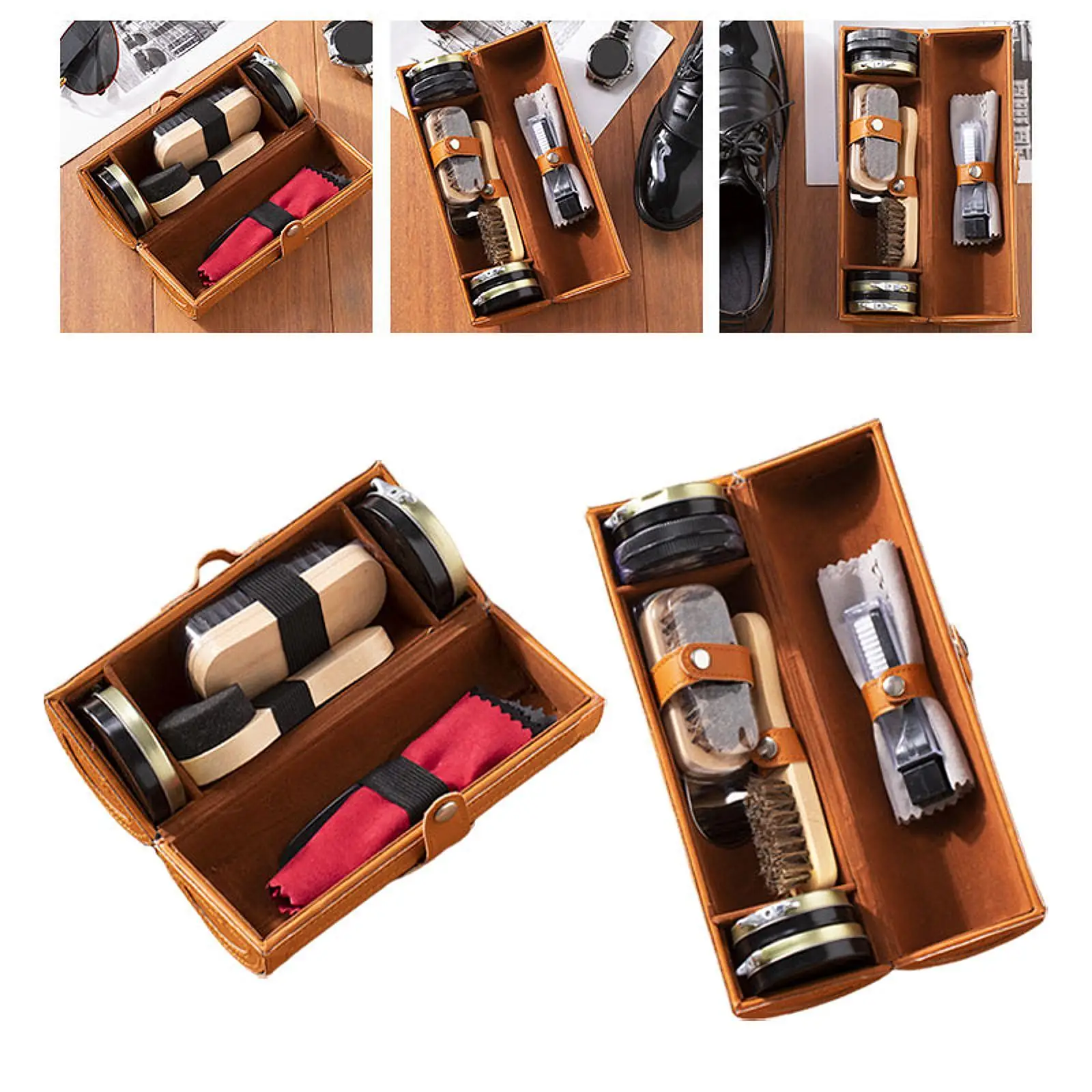 Shoe Care Kit Black and Colorless Cream with Brush Polishing Tool with Case for Men Portable Leather Shoe Cleaner Polish Set
