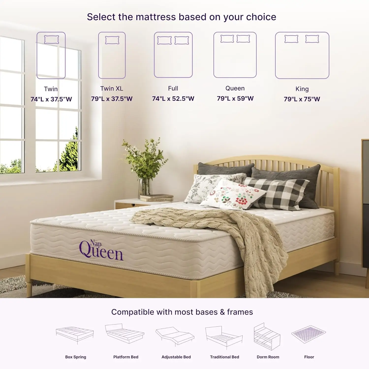 6 Inch Innerspring Twin Size Medium Firm Support Relief Mattress, Bed in a Box, White