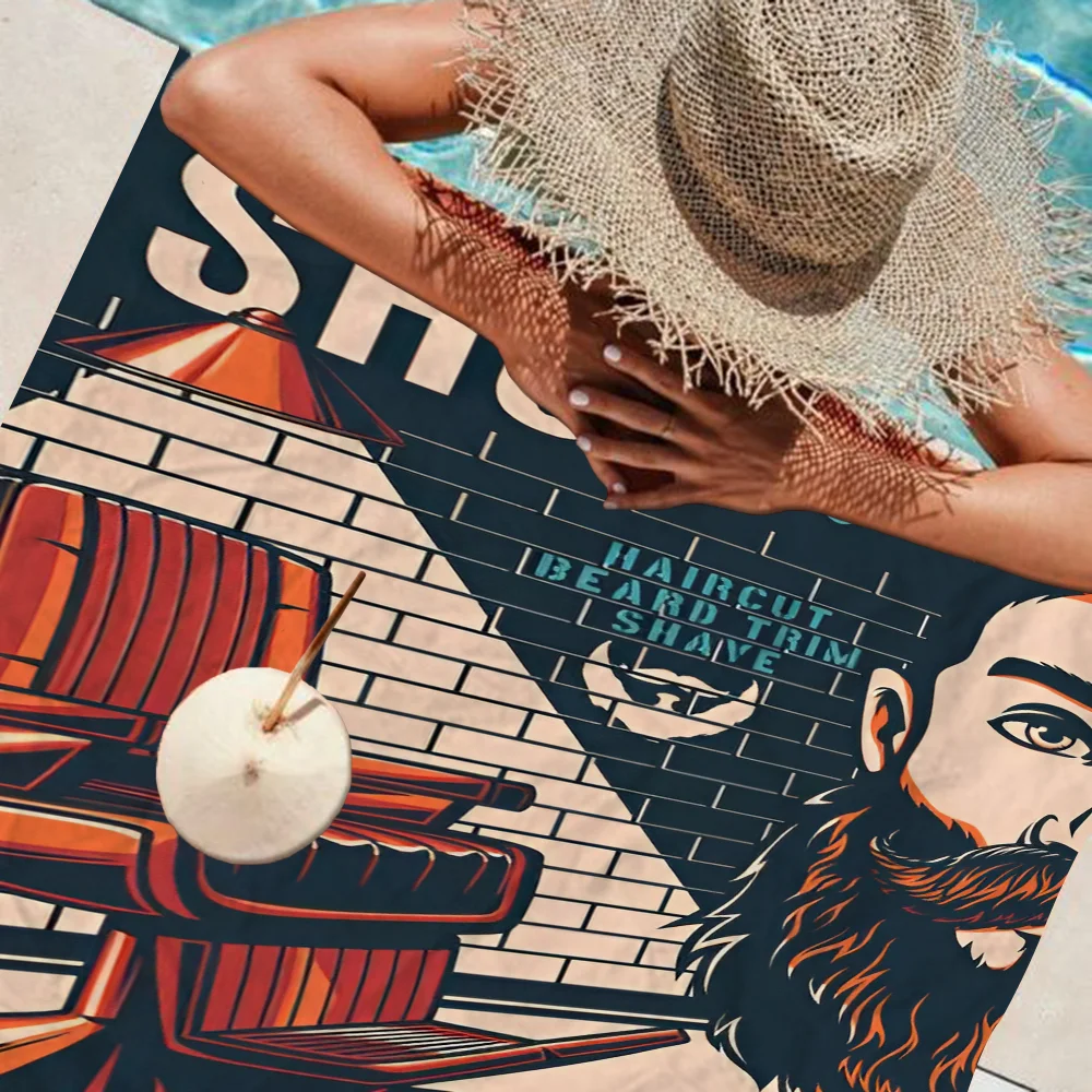 Barbershop Magnetic Beach Towel Colorful Bath Towels for Girl Microfiber Quick Dry Custom Sand Free Beach Yoga Spa Gym Pool 4