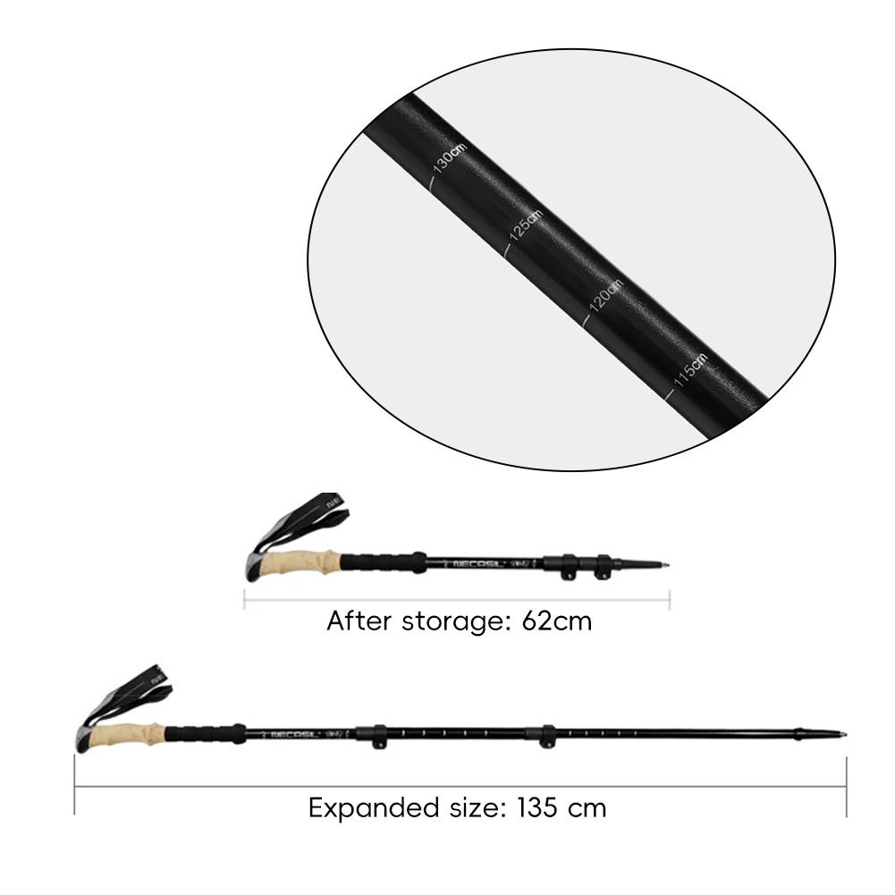 1Pc 3-Section Trekking Poles Walking Sticks Alpenstock Telescopic Ultralight Premium Adjustable with Quick Lock Hiking Cane