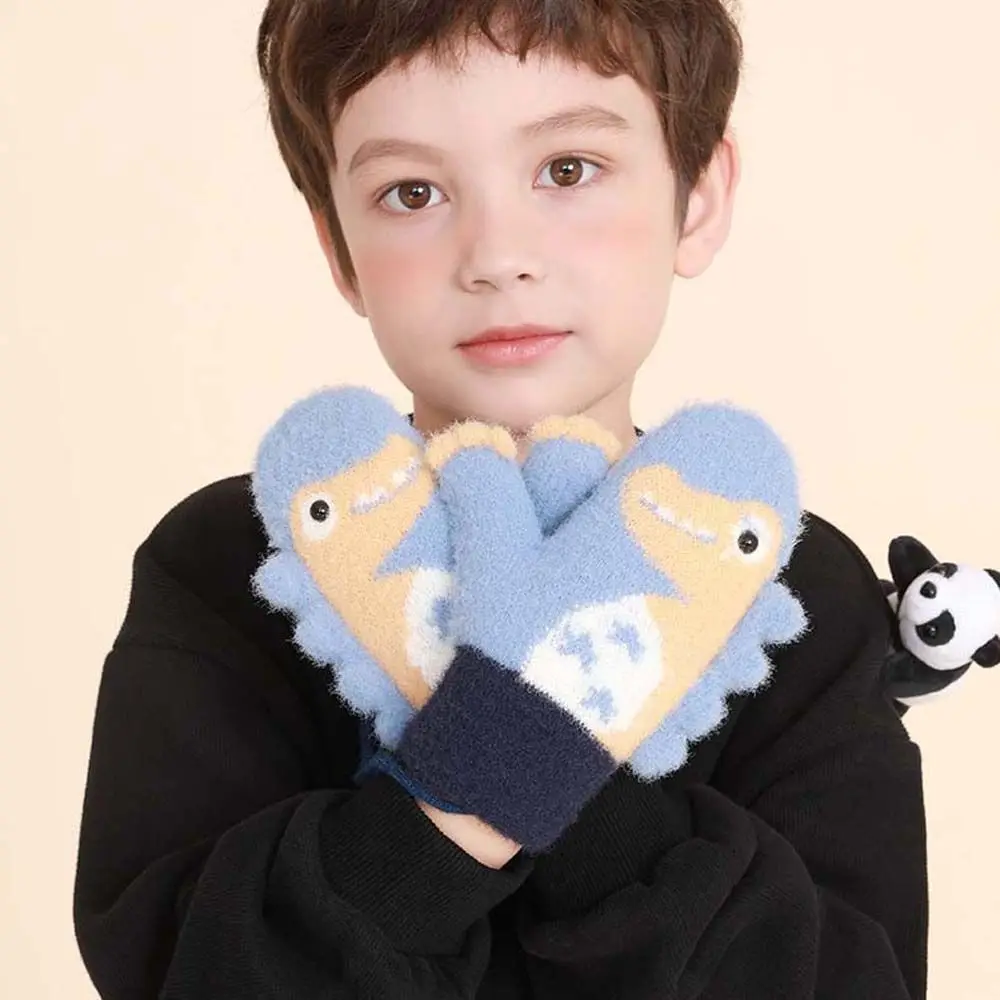 

Winter Windproof Keep Warm Thick Cartoon Hanging Neck Gloves Full Finger Mittens Kids Gloves Children Dinosaur Gloves