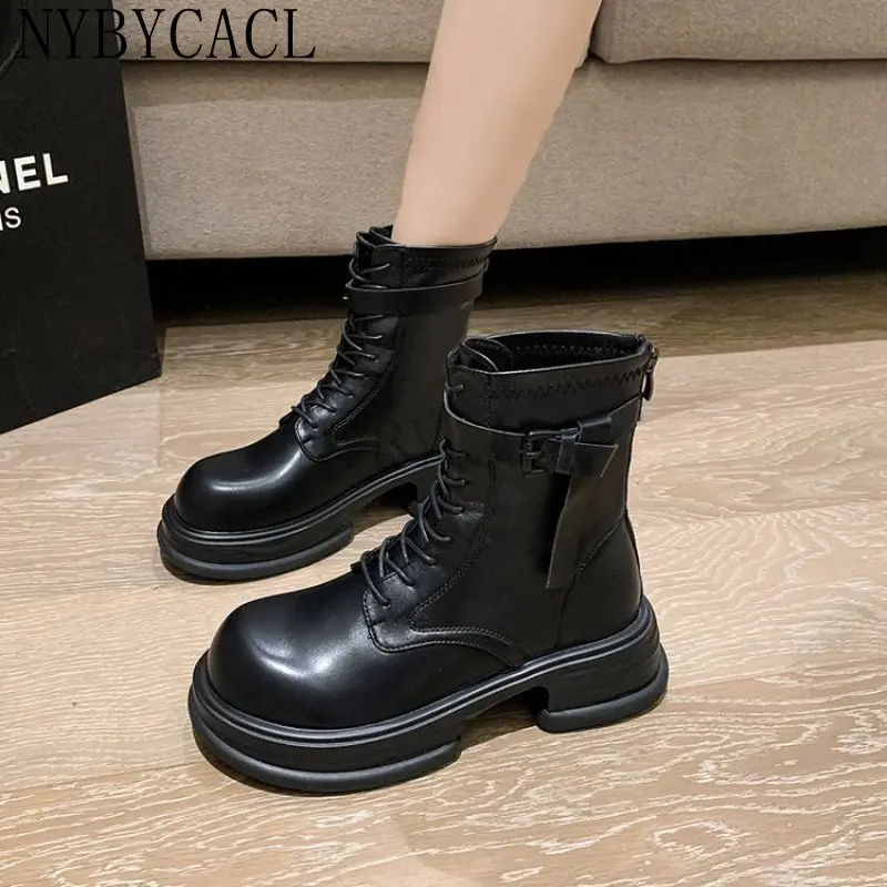 New Women Real Leather Ankle Boots Thick Bottom Zipper Shoes Woman Winter Warm Shoes Fashion Cool footwear New 2023 Size 35-40