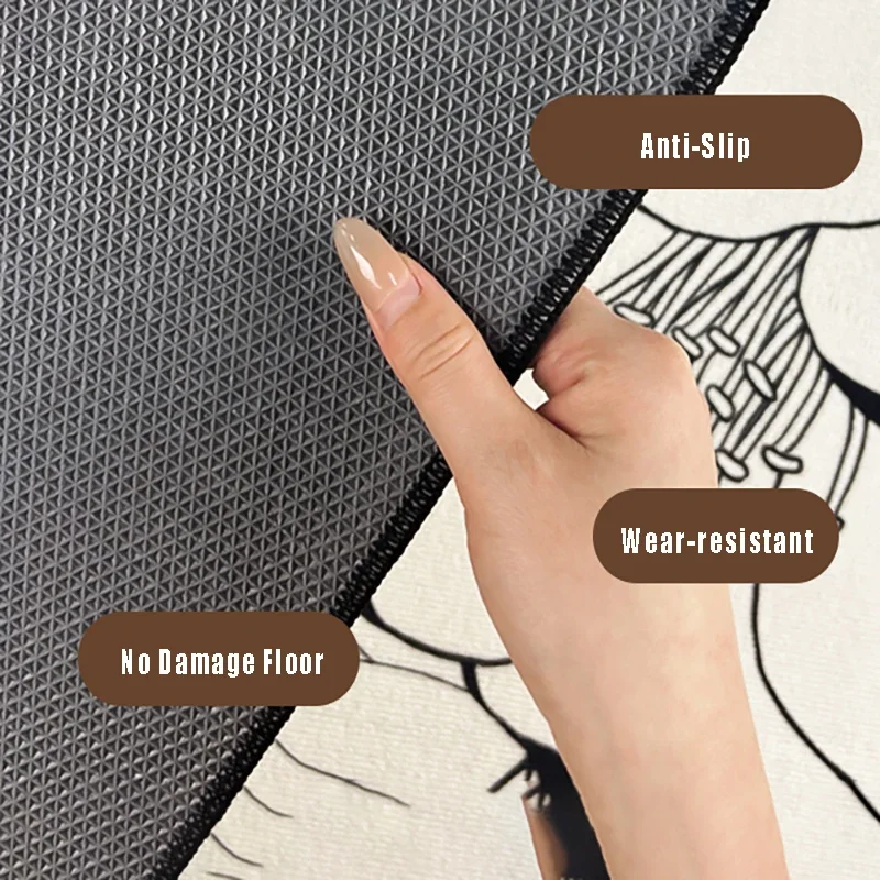 Modern Simple Beige Bedroom Study Carpet Line Design Computer Chair Rug Special Corrugated Pattern Dressing Table Non-slip Mat 6